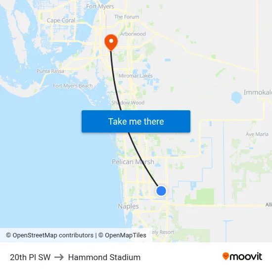 20th Pl SW to Hammond Stadium map
