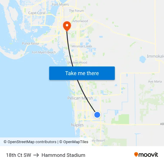 18th Ct SW to Hammond Stadium map