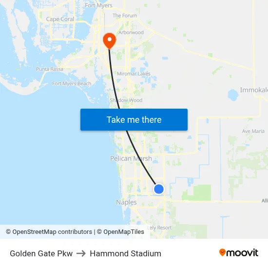 Golden Gate Pkw to Hammond Stadium map