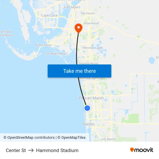 Center St to Hammond Stadium map