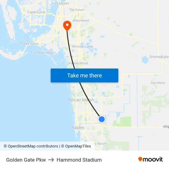 Golden Gate Pkw to Hammond Stadium map