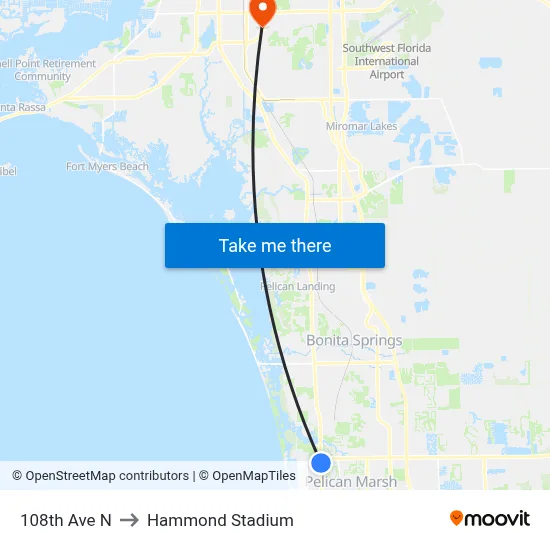 108th Ave N to Hammond Stadium map