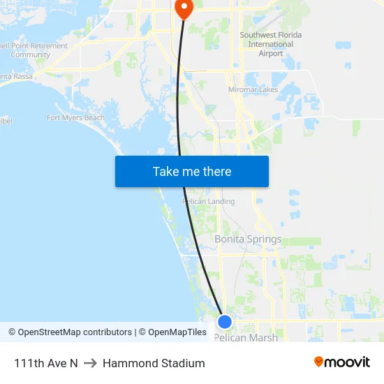 111th Ave N to Hammond Stadium map