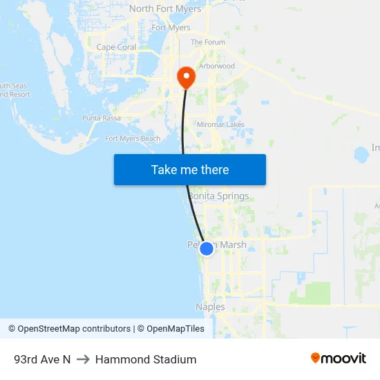 93rd Ave N to Hammond Stadium map