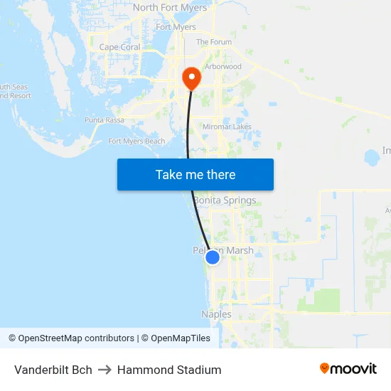 Vanderbilt Bch to Hammond Stadium map