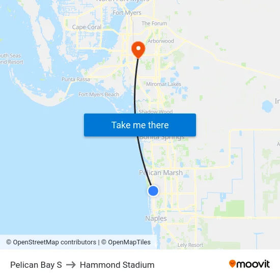 Pelican Bay S to Hammond Stadium map