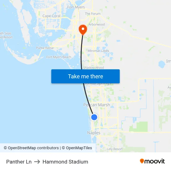 Panther Ln to Hammond Stadium map
