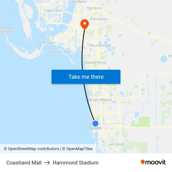 Coastland Mall to Hammond Stadium map