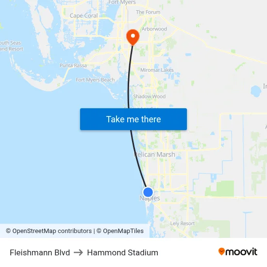 Fleishmann Blvd to Hammond Stadium map