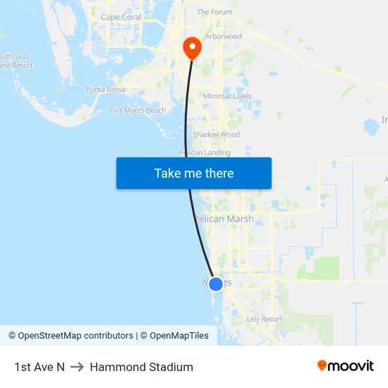 1st Ave N to Hammond Stadium map