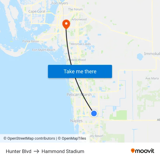 Hunter Blvd to Hammond Stadium map