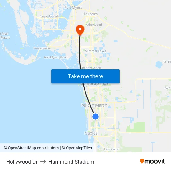 Hollywood Dr to Hammond Stadium map