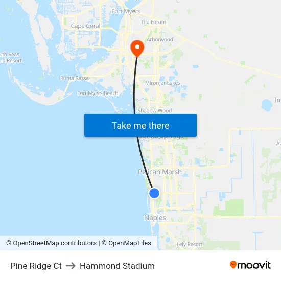 Pine Ridge Ct to Hammond Stadium map