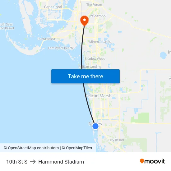 10th St S to Hammond Stadium map