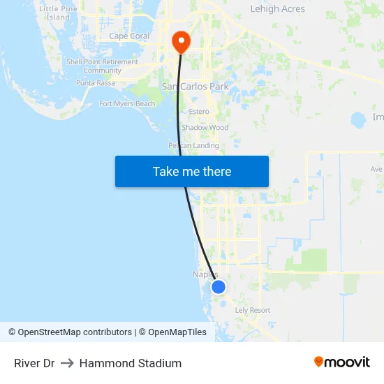 River Dr to Hammond Stadium map