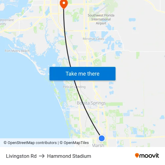 Livingston Rd to Hammond Stadium map