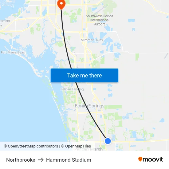 Northbrooke to Hammond Stadium map