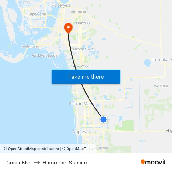 Green Blvd to Hammond Stadium map