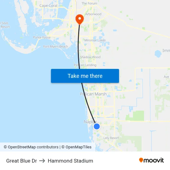 Great Blue Dr to Hammond Stadium map