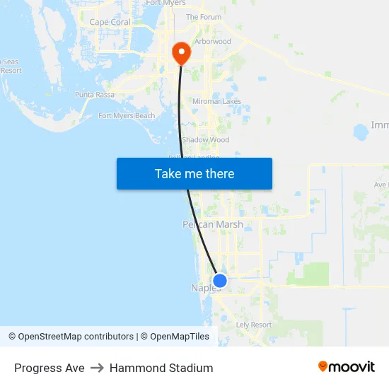 Progress Ave to Hammond Stadium map