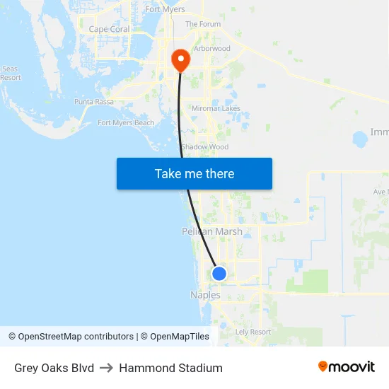 Grey Oaks Blvd to Hammond Stadium map