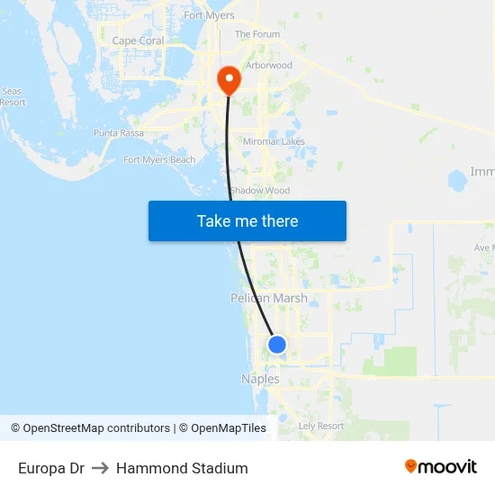 Europa Dr to Hammond Stadium map