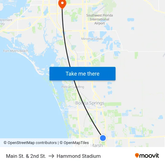 Main St. & 2nd St. to Hammond Stadium map