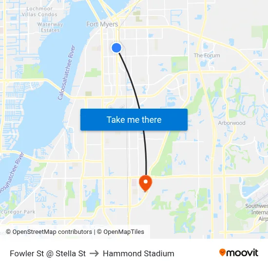 Fowler St @ Stella St to Hammond Stadium map