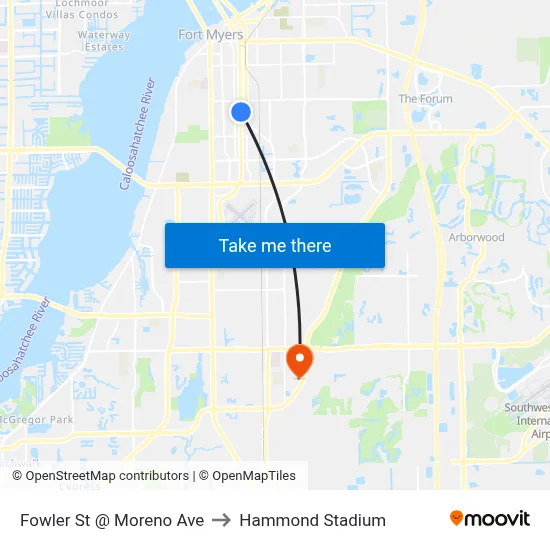 Fowler St @ Moreno Ave to Hammond Stadium map