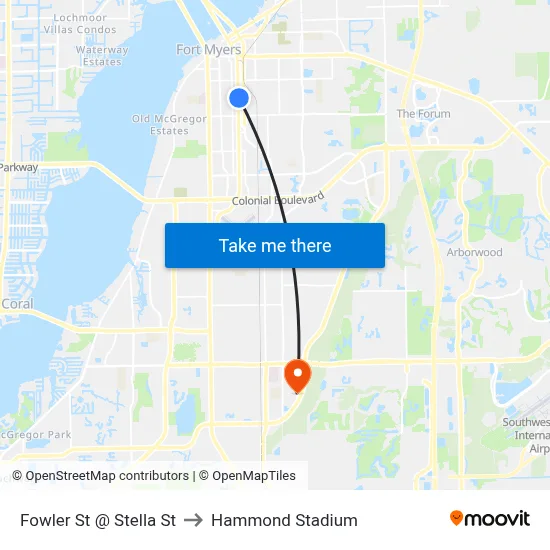 Fowler St @ Stella St to Hammond Stadium map