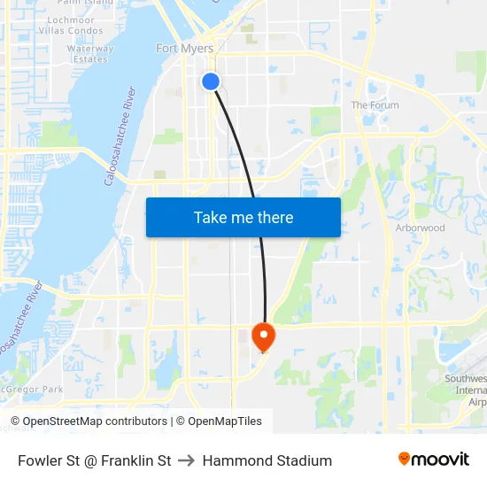 Fowler St @ Franklin St to Hammond Stadium map