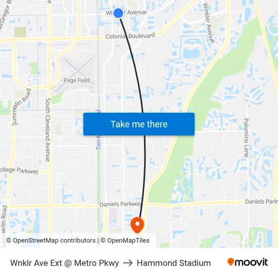 Wnklr Ave Ext @ Metro Pkwy to Hammond Stadium map