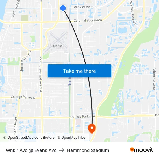 Wnklr Ave @ Evans Ave to Hammond Stadium map