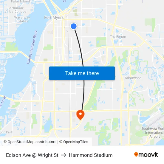 Edison Ave @ Wright St to Hammond Stadium map