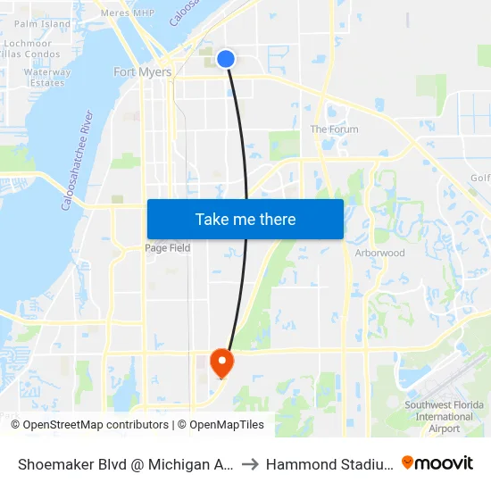 Shoemaker Blvd @ Michigan Ave to Hammond Stadium map