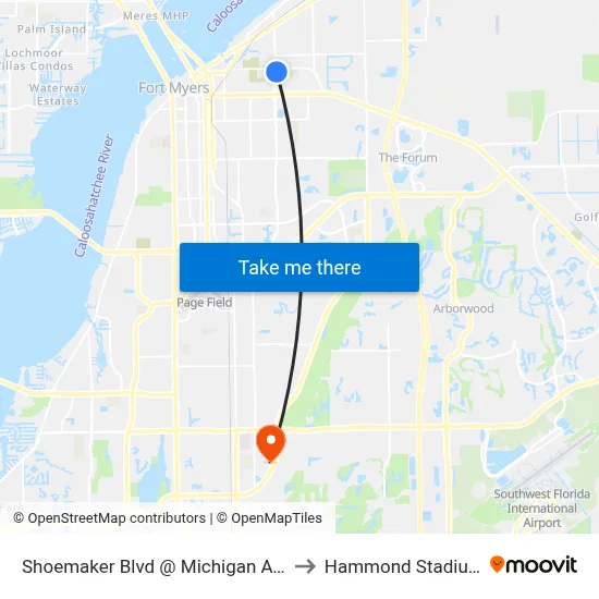 Shoemaker Blvd @ Michigan Ave to Hammond Stadium map