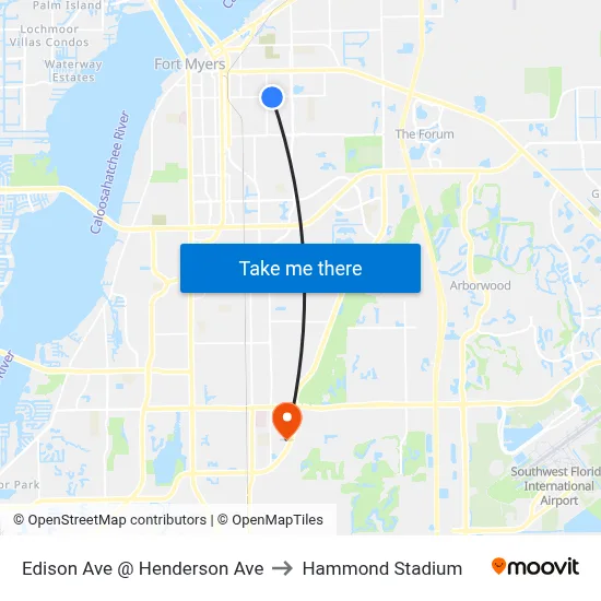 Edison Ave @ Henderson Ave to Hammond Stadium map
