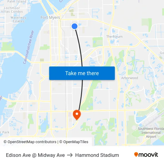 Edison Ave @ Midway Ave to Hammond Stadium map