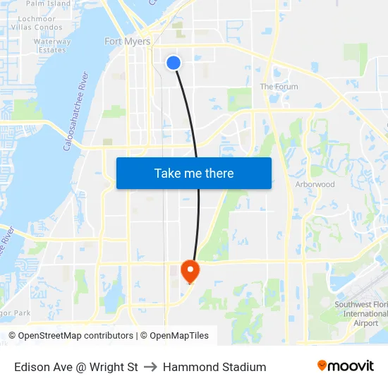 Edison Ave @ Wright St to Hammond Stadium map