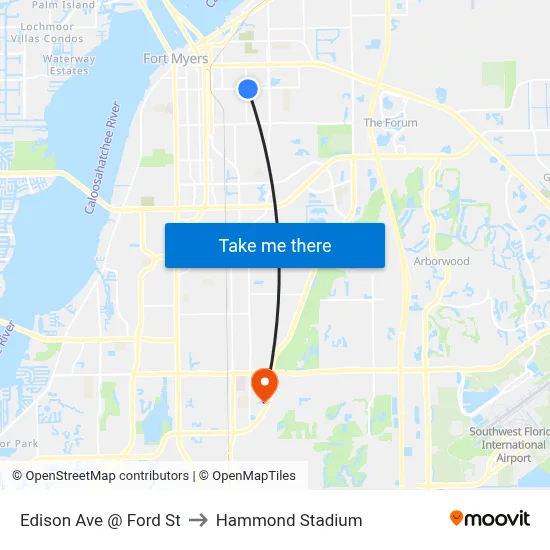 Edison Ave @ Ford St to Hammond Stadium map