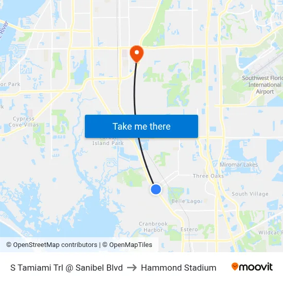 S Tamiami Trl @ Sanibel Blvd to Hammond Stadium map