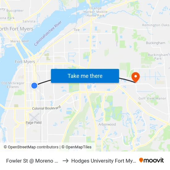 Fowler St @ Moreno Ave to Hodges University Fort Myers map
