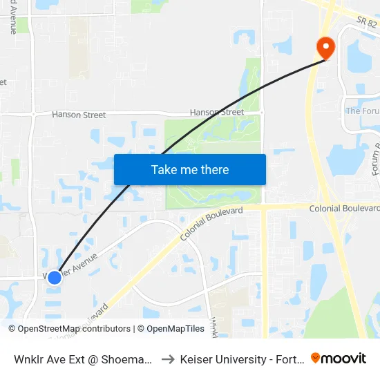 Wnklr Ave Ext @ Shoemaker Blvd to Keiser University - Fort Myers map