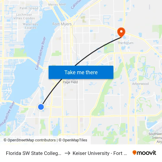 Florida SW State College-Wb to Keiser University - Fort Myers map