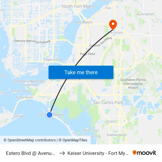 Estero Blvd @ Avenue C to Keiser University - Fort Myers map
