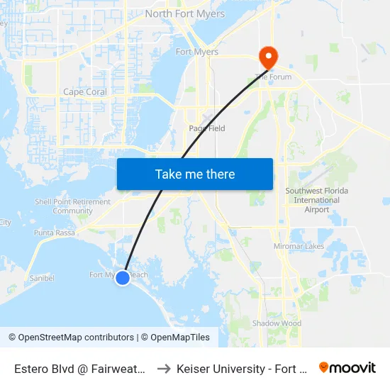 Estero Blvd @ Fairweather Ln to Keiser University - Fort Myers map