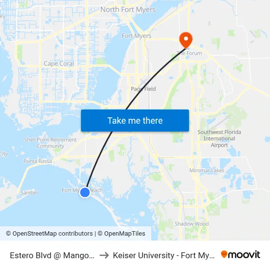 Estero Blvd @ Mango St to Keiser University - Fort Myers map