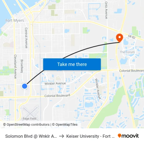 Solomon Blvd @ Wnklr Ave Ext to Keiser University - Fort Myers map