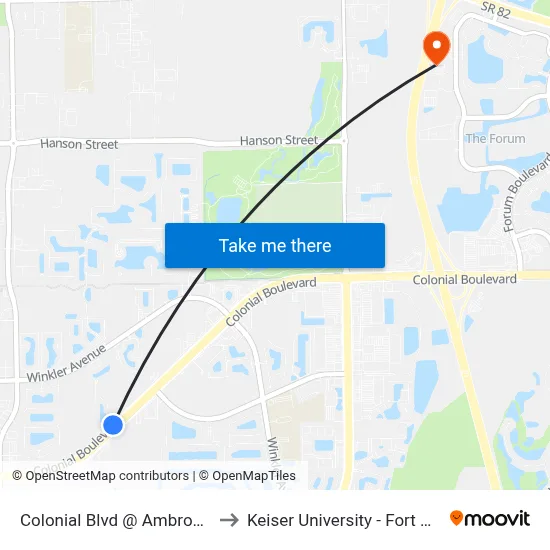 Colonial Blvd @ Ambrosia Dr to Keiser University - Fort Myers map