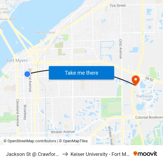 Jackson St @ Crawford St to Keiser University - Fort Myers map
